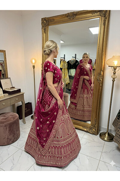 Aashiv's Collection [Renk] [Kumaş Türü] İşlemeli Hint Lehenga Choli Takımı