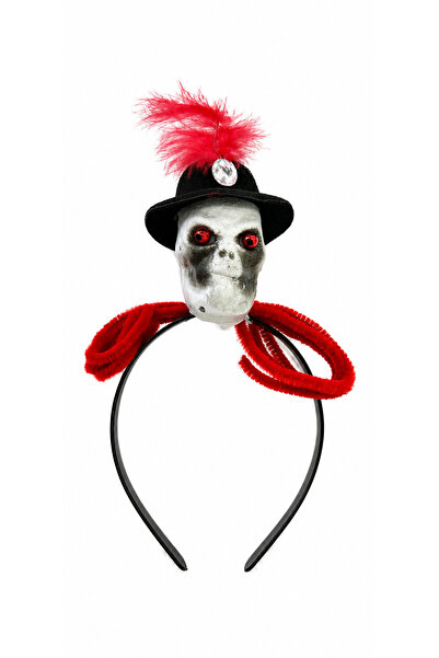 PARTİPORT Halloween Skull Crown Red Feathered Halloween Party Crown Costume A...