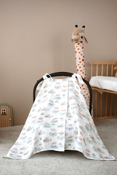 İpek Studio %100 Pamuklu Müslin Puset Örtüsü - Cute Baby Lamb