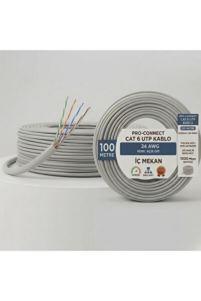 VOREX CAT6 U/UTP Ağ Kablosu 100 Metre 24 AWG 1000 Mbps Gigabit Ethernet Metre...