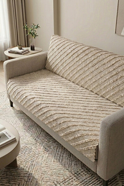 Onaltı Tekstil Bearded Chenille Sofa Cover Non-Slip Textured Modern Sofa Shawl