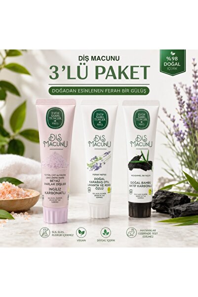 Eyüp Sabri Tuncer Diş Macunu 3'lü Paket İngiliz Karbonatlı + Karabaş Otu Lava...