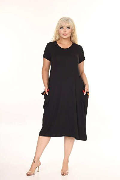 kısmet sepeti Women's Black Tassel Pocket Detailed Combed Cotton Stylish Dress