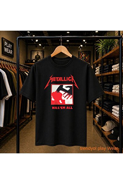 playwear Tricou cu decolteu rotund, 100% bumbac, imprimat cu Metallica Kill'e...