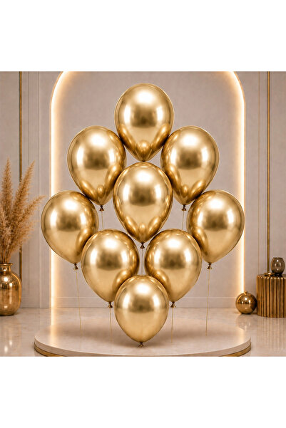 BeySüS Gold Color Latex Chrome Balloon (30 cm) - 50 Pieces