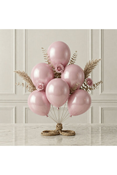 BeySüS Baby Pink Color Latex Metallic Balloon (30 cm) - 6 Pieces
