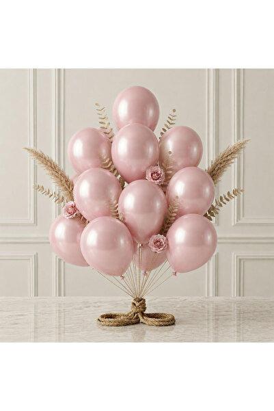 BeySüS Baby Pink Color Latex Metallic Balloon (30 cm) - 12 Pieces