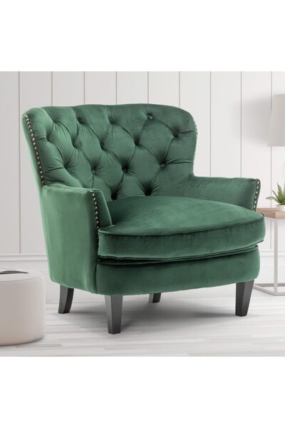 homejoyz كرسي بذراعين قماش مخمل وخشب سويدي – سيلين – 85×90×85 سم