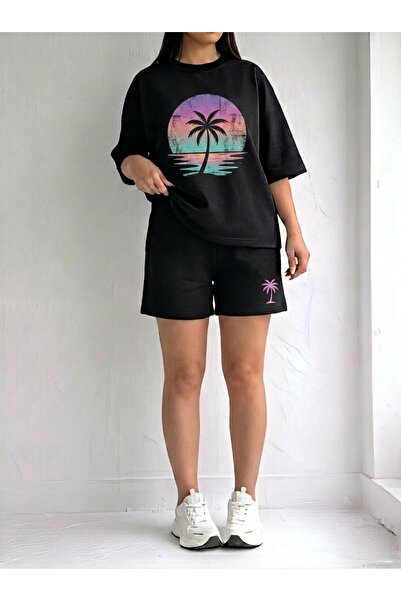 EFFRENATU Women's Oversize Avo Basic T-Shirt and Wide Leg Sweatpants Set |   ...