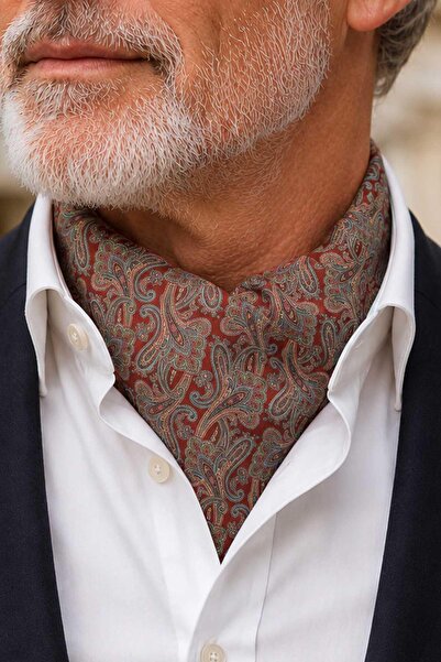 Kravatkolik Burgundy Shawl Pattern Ascot Tie K681