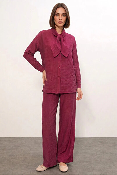 buğrahayalin Women's Burgundy Set with Scarf Detail
