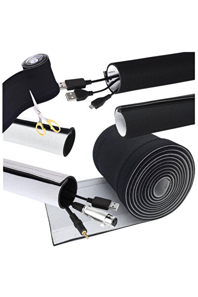 Mardil Organizator cabluri din neopren cu Velcro, 3m, Negru/Alb, pentru gesti...