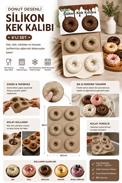 Derwell Donut Desenli 6’lı Silikon Kek & Tatlı Kalıbı