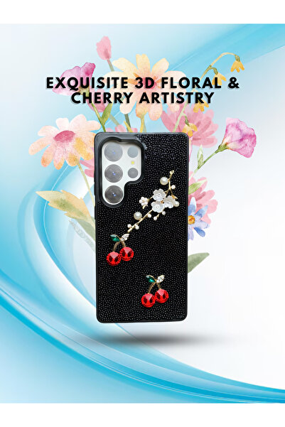 FASHION CASE غطاء هاتف فاخر ثلاثي الأبعاد مرصع بالأحجار الكريمة على شكل كرز ل...