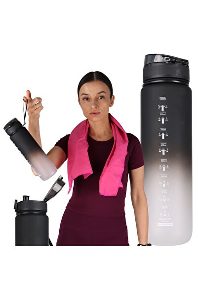 Mardil Bidon sport etanș cu indicator de timp 1L Negru/Gri, hidratare pentru ...