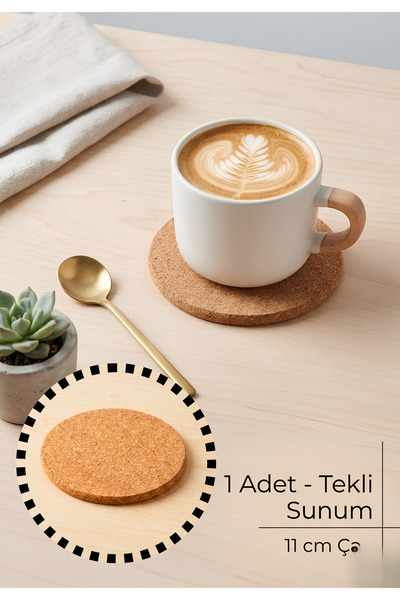 BRE HOME Doğal Mantar Bardak Altlığı 11 cm - Tekli Yuvarlak Isıya Dayanıklı K...