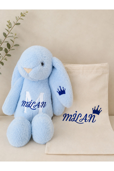 ArtemisDesign Kişiye Özel İsimli Uyku Arkadaşı Tavşan - Baby Blue