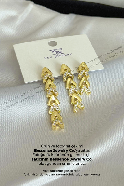 Bessence Jewelry Co YSX 14K Gold 3lü Zirkon Taşlı Çavuş Model Küpe
