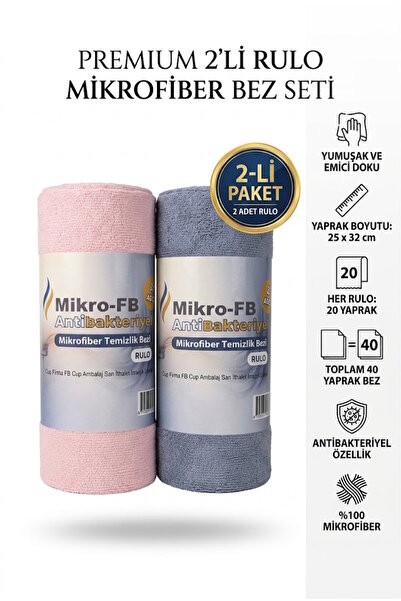 FB Cup Mikro-FB Premium Rulo Mikrofiber Temizlik Bezi 2'li Set - 40 Yaprak (2...