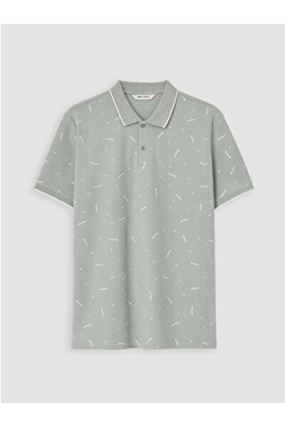 LC Waikiki New Season Green Polo Collar Patterned Pique Men's T-Shirt