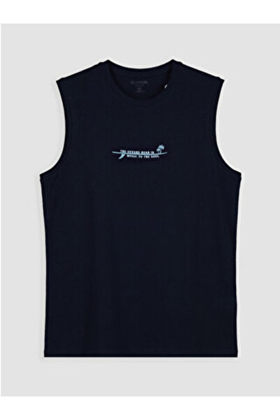 LC Waikiki New Season Navy Blue Crew Neck Printed Men's Sleeveless T-Shirt
