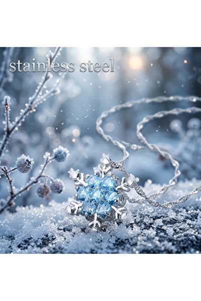 stainless steell Elegant Stainless Steel Blue Crystal Snowflake Pendant