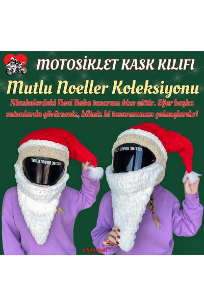 Linka Knit Noel Baba Motorsiklet Kask Kılıfı,Eğlenceli Kask Koruyucu,Motor Ka...