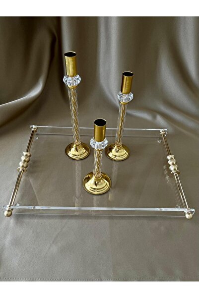 innossa pleksi dekorasyon 6 kişilik HALKALI parlak gold pirinç kulp tepsi