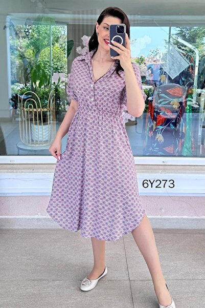 İnce Topuk Polo Collar Viscose Dress 6Y273