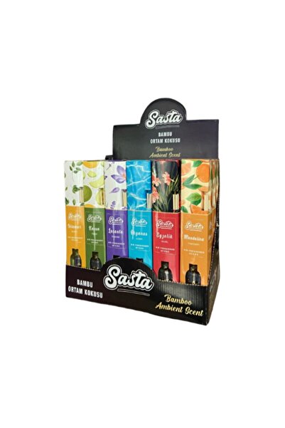 Sasta ODA ORTAM KOKUSU KAVANOZ BAMBU ÇUBUKLU KARIŞIK 24LÜ STANDLI 50MLX24