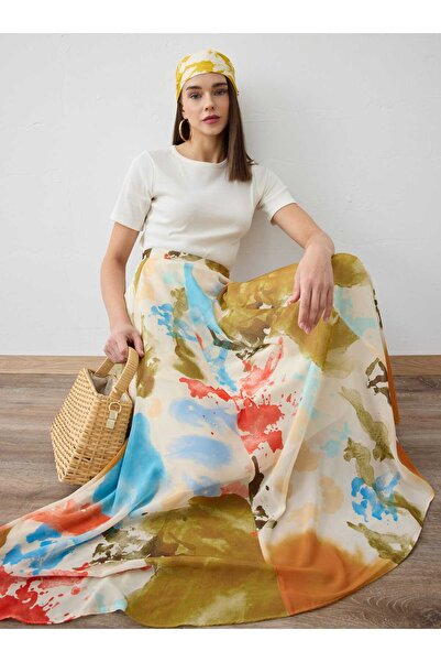 Refka Multicolored Brush Patterned Chiffon Skirt -