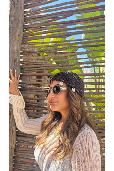 ATELİER TUĞBA Kep004 Hand Knitted Coin-Detail Fishnet Cap