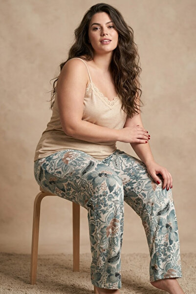 Siyah İnci Nude-Colored Patterned Large Size Oversized Viscose Knitted Pajama...