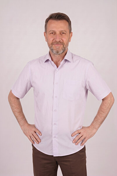 nacar çarşı Men's Dad Lilac Classic Cut Short Sleeve Shirt