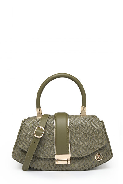 Zühre Wicker Textured Zippered Khaki Bag 0042