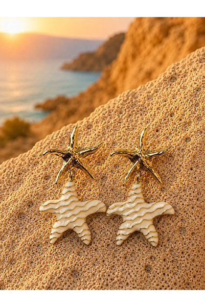 PABALAS Starfish Enamel Dangle Earrings with Gold Detail Women's Earrings Sum...