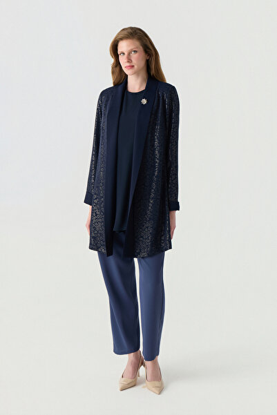 Zühre Elegant Navy Blue Suit with Shawl Collar Pattern 1812