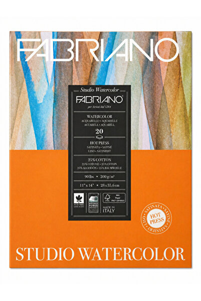 Fabriano Studio Watercolor Block 20 Sheets, Satin Surface, Single-Sided Adhes...