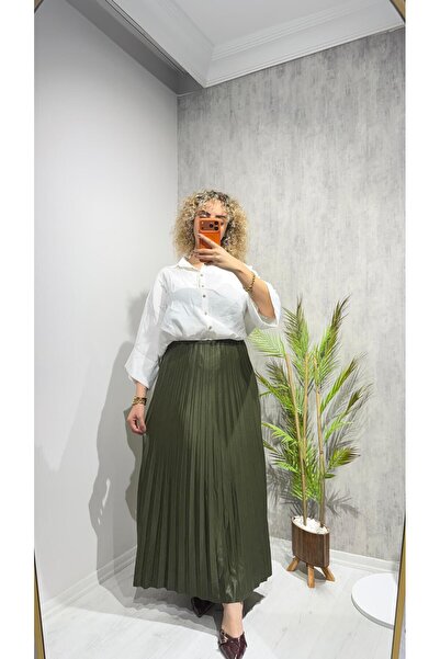 BELİS WEAR Women's Shiny Surface Pleated Skirt