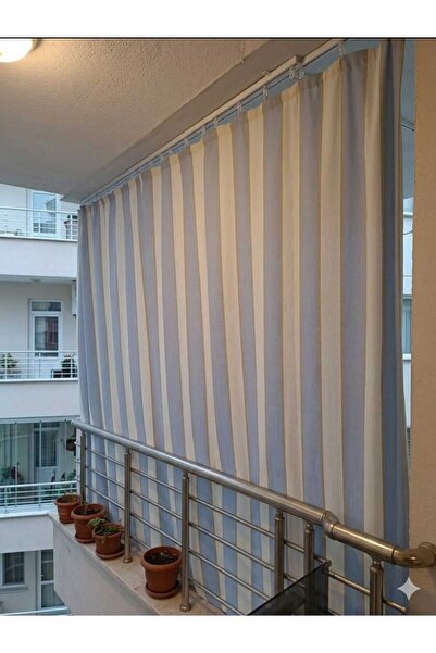 yıldız branda&döşeme 2.60x5.00 mt Çizgili Balkon Perdesi – Kornişli, Güneş ve...