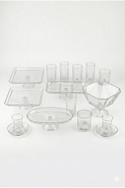 ASSA BAZAAR Gold |   Silver Detailed Glass Presentation and Serving Set Dowry...