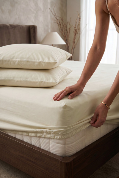 Vintero Home طقم ملاءات سرير قطنية مزدوجة من رانفورس - 160×200 + 30 سم (ملاءة...