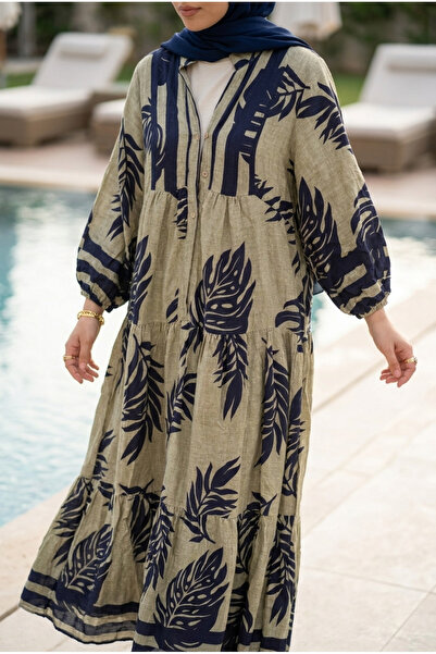 Kirazca Butik Women's Bohemian Patterned Layered Long Sleeve Hijab Dress