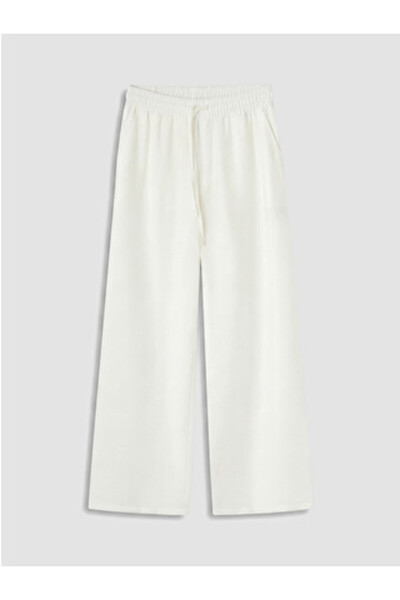LC Waikiki New Season White Wide Leg Women's Trousers with Elastic Waist
