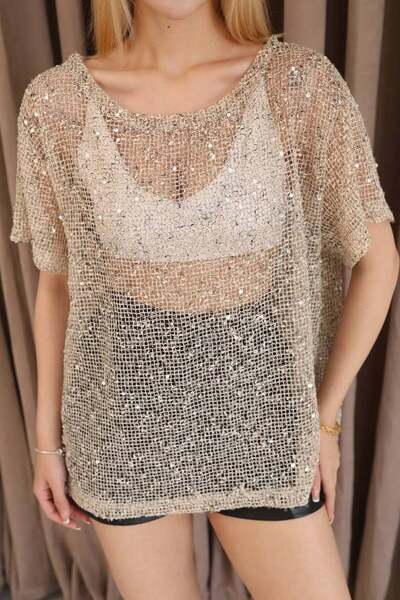 VESS MODA Sequin detailed transparent blouse