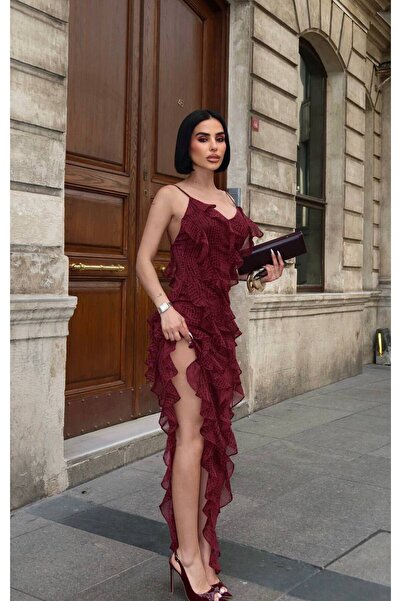 Bak'ap Premium Ruffled Slit Design Asymmetrical Dress