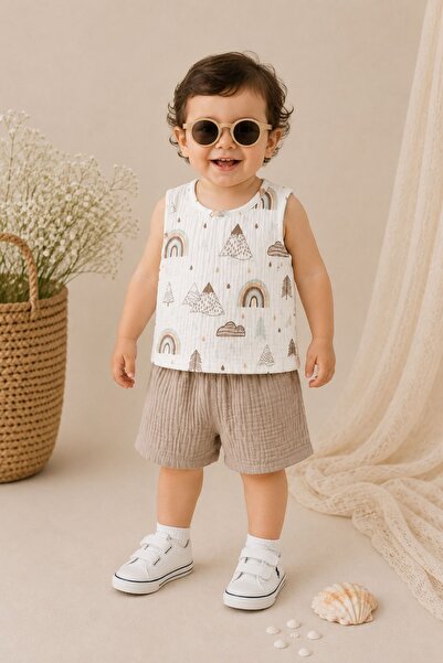 Minytrendy Baby Boy Muslin 100% Cotton Top and Bottom Set with Shorts Undersh...