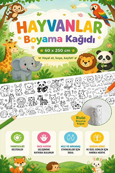 kutuTR Hayvanlar Serisi Dev Boy Boyama Rulosu 60x250 cm