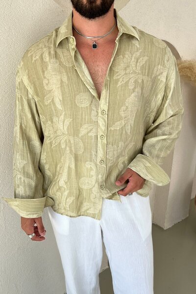 OUTFİT MAN Cămașă Tril Oversize cu broderie proprie, culoare mentă
