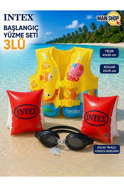 MAİN SHOP Intex 3'lü Çocuk Yüzme Seti - Deniz Havuz Yeleği 41x30 cm, Kırmızı ...